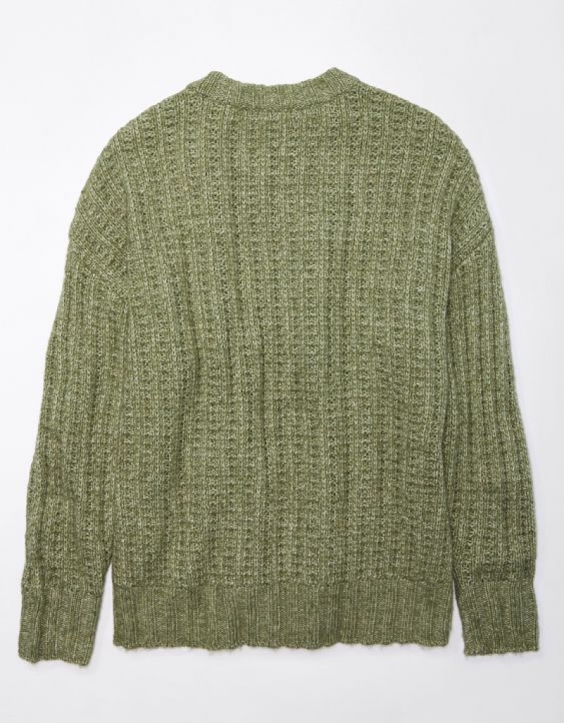 Aerie Whoa So Cozy Waffle Sweater Olive | CXQ-079564