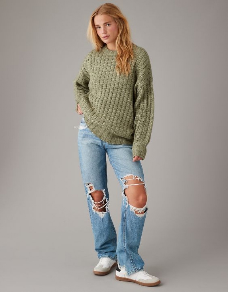 Aerie Whoa So Cozy Waffle Sweater Olive | CXQ-079564