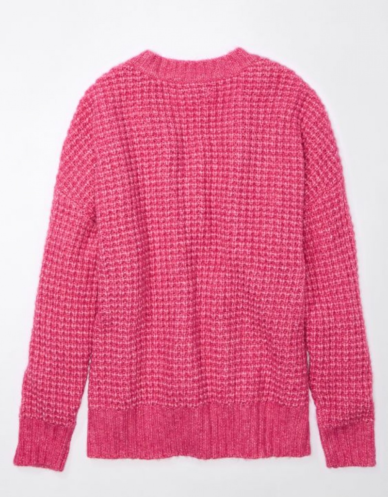 Aerie Whoa So Cozy Waffle V-Neck Sweater Pink | SUP-196847