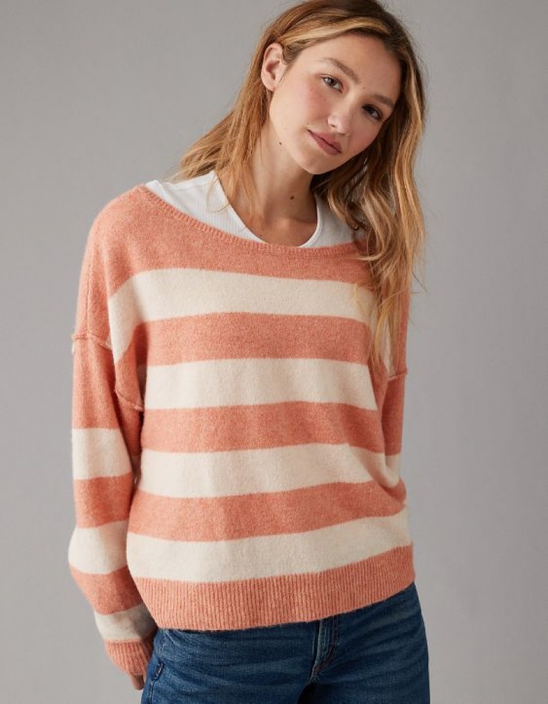 Aerie Whoa So Soft Ballet-Neck Sweater Coral | WAK-341652