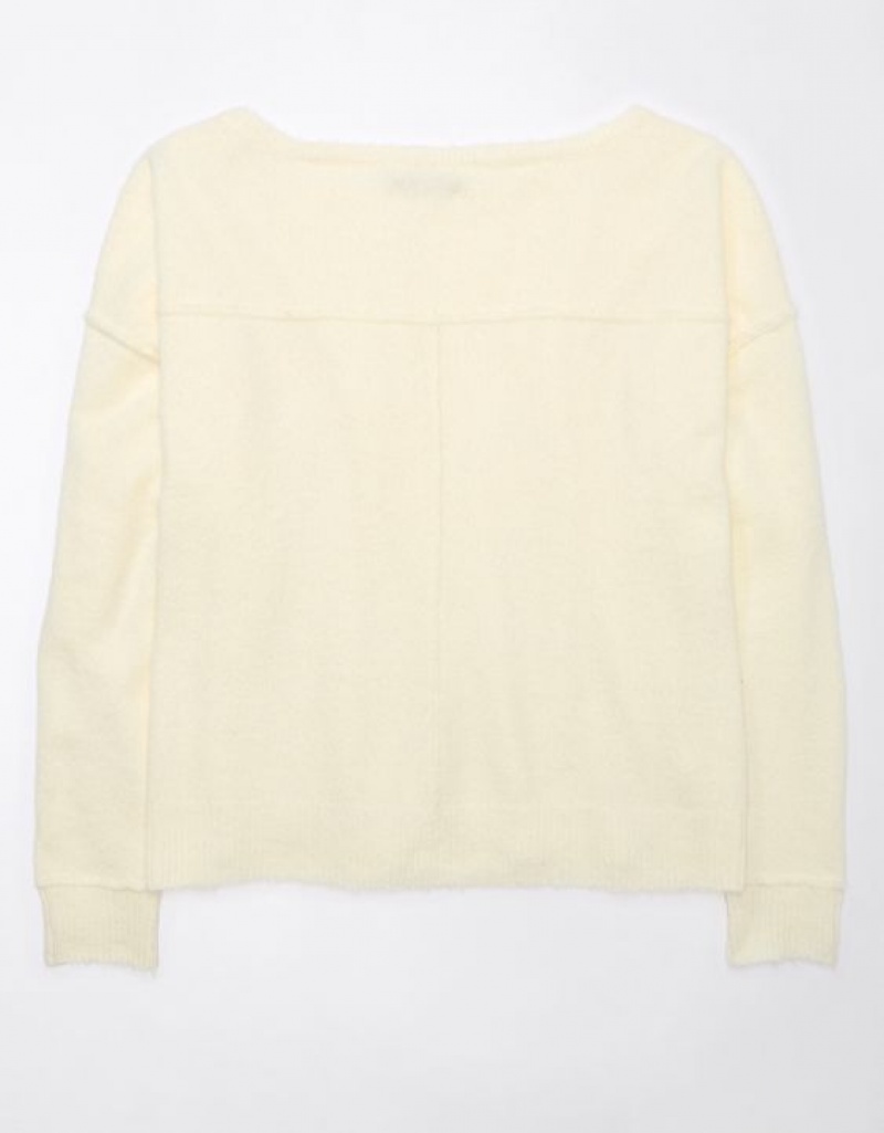 Aerie Whoa So Soft Ballet-Neck Sweater Cream | YEF-583290