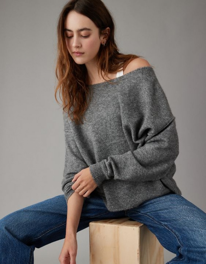 Aerie Whoa So Soft Ballet-Neck Sweater Grey | EJN-637291