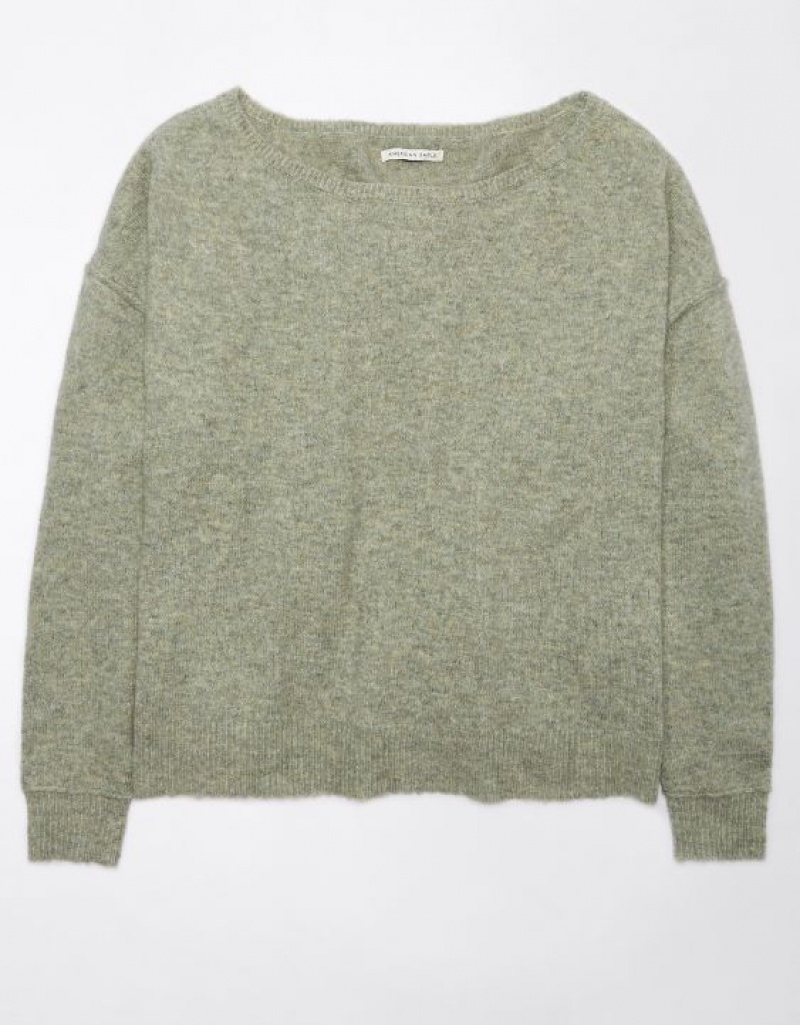 Aerie Whoa So Soft Ballet-Neck Sweater Olive | IZE-592706