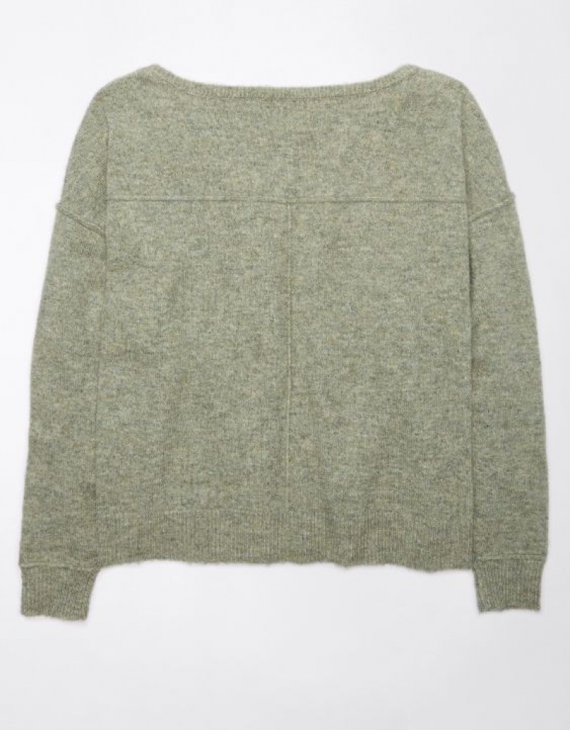 Aerie Whoa So Soft Ballet-Neck Sweater Olive | IZE-592706