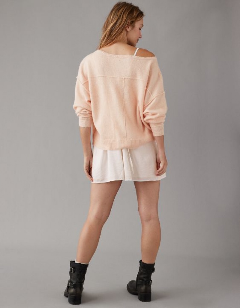 Aerie Whoa So Soft Ballet-Neck Sweater Pink | LBY-241957