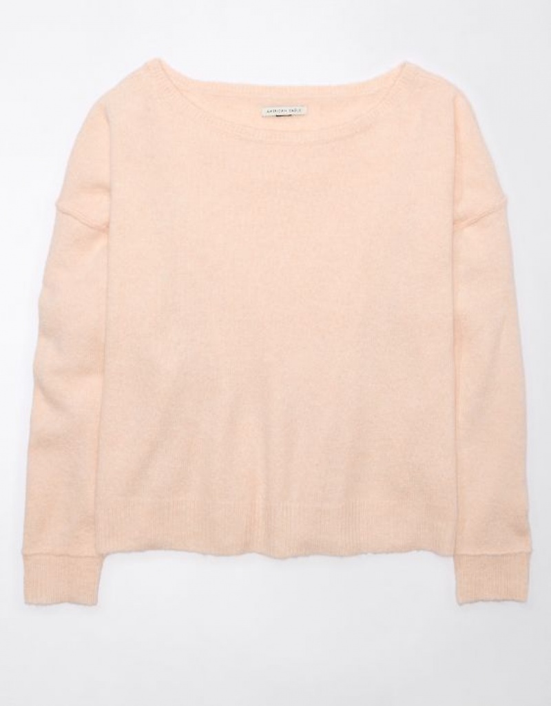 Aerie Whoa So Soft Ballet-Neck Sweater Pink | LBY-241957