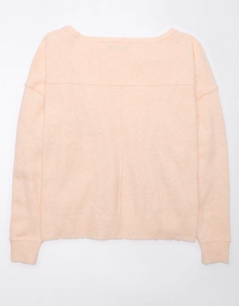 Aerie Whoa So Soft Ballet-Neck Sweater Pink | LBY-241957