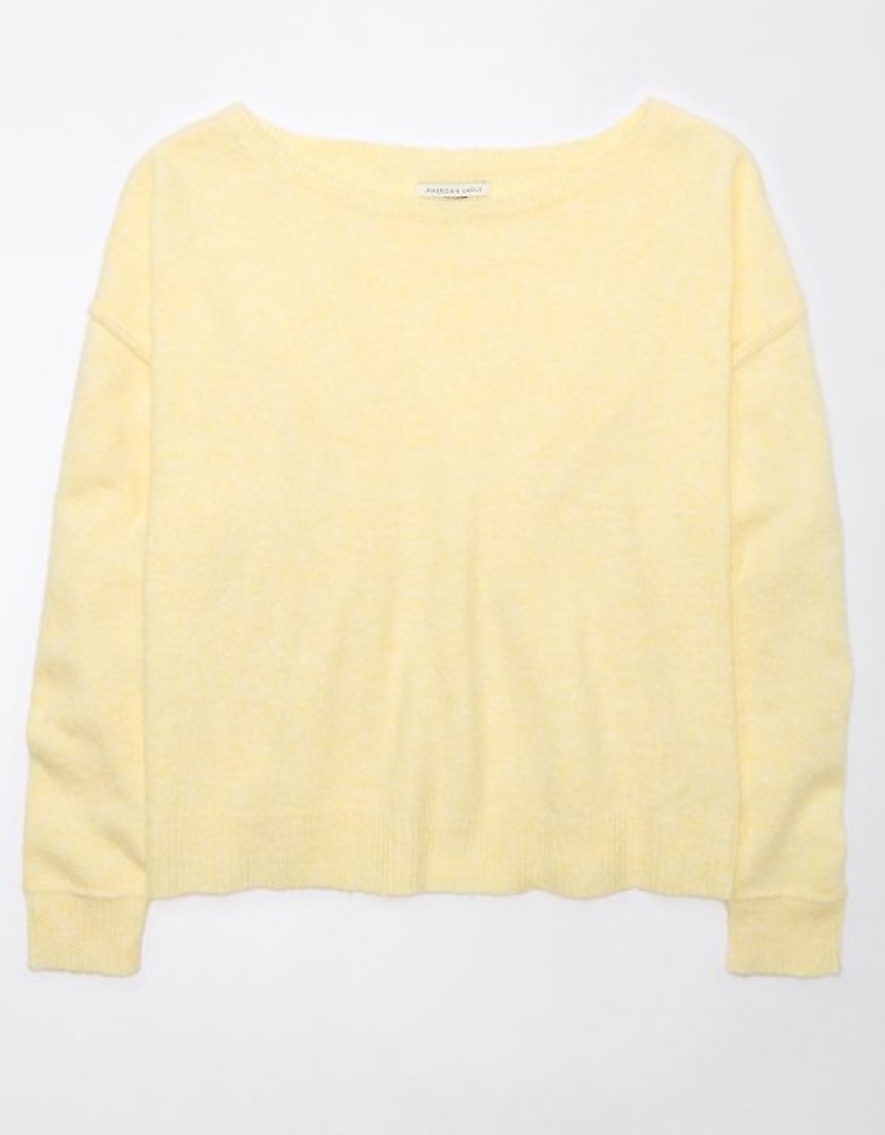 Aerie Whoa So Soft Ballet-Neck Sweater Yellow | CQB-135079