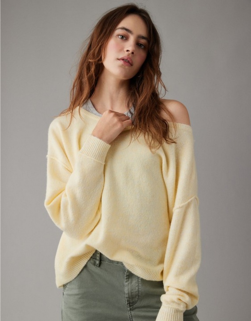 Aerie Whoa So Soft Ballet-Neck Sweater Yellow | CQB-135079