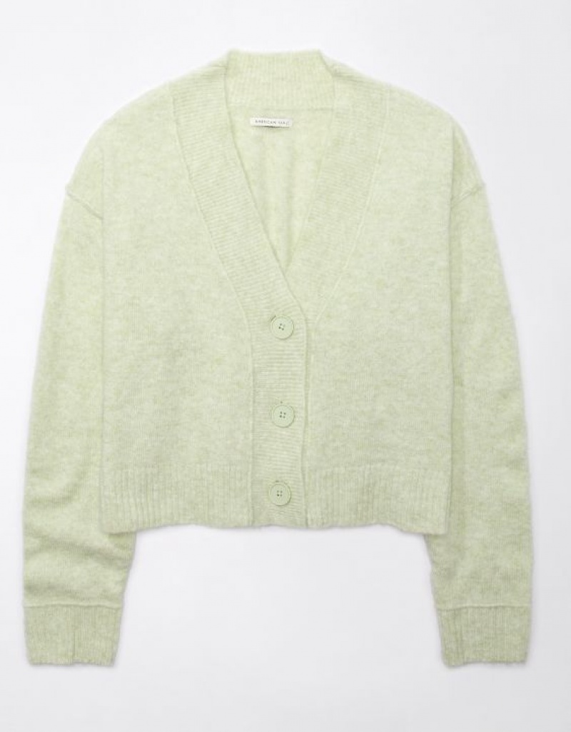 Aerie Whoa So Soft Cropped Button-Front Cardigan Green | RMD-940238