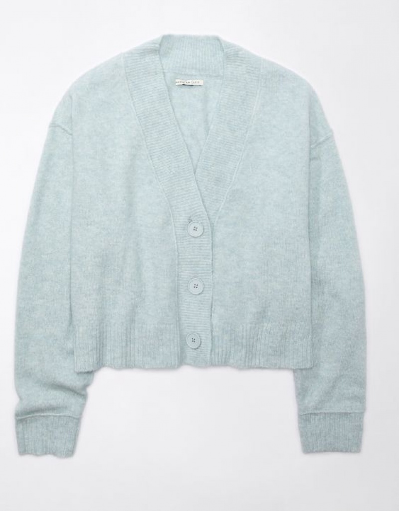 Aerie Whoa So Soft Cropped Button-Front Cardigan Light Blue | PRQ-592048