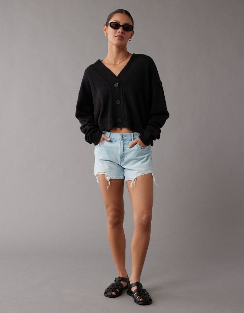 Aerie Whoa So Soft Cropped Button-Front Cardigan Black | HWS-203617