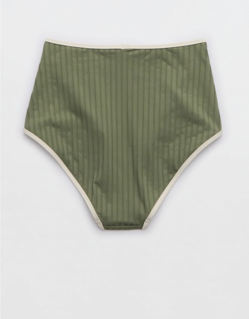 Aerie Wide Rib High Waisted Bikini Bottom Olive | JOK-541209