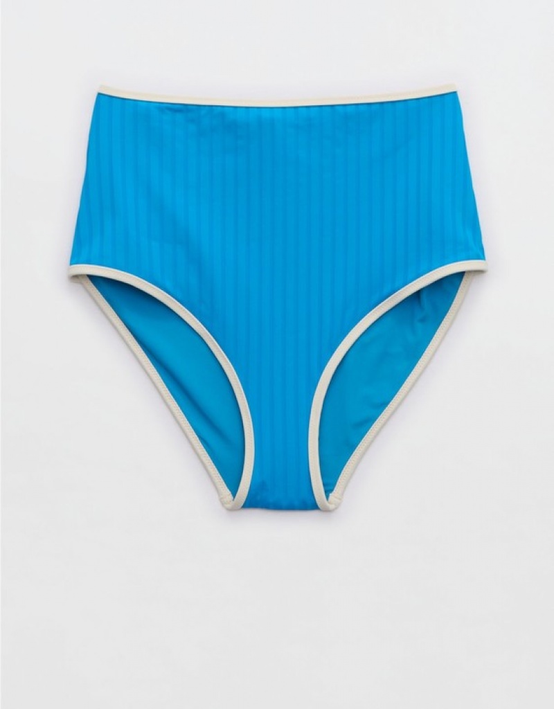 Aerie Wide Rib High Waisted Bikini Bottom Blue | VHT-918724