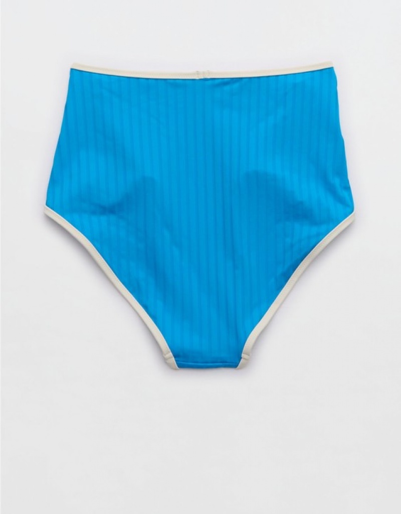 Aerie Wide Rib High Waisted Bikini Bottom Blue | VHT-918724