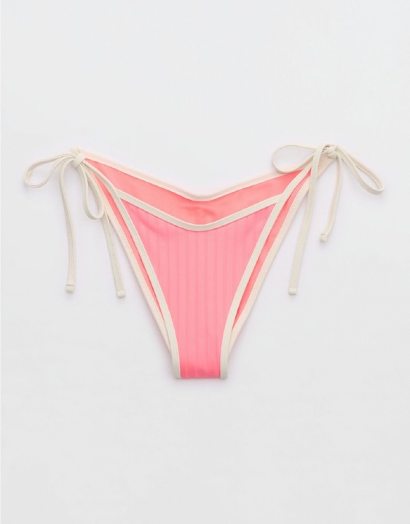 Aerie Wide Rib Low Rise Tie Cheekiest Bikini Bottom Coral / Orange | CBJ-524386