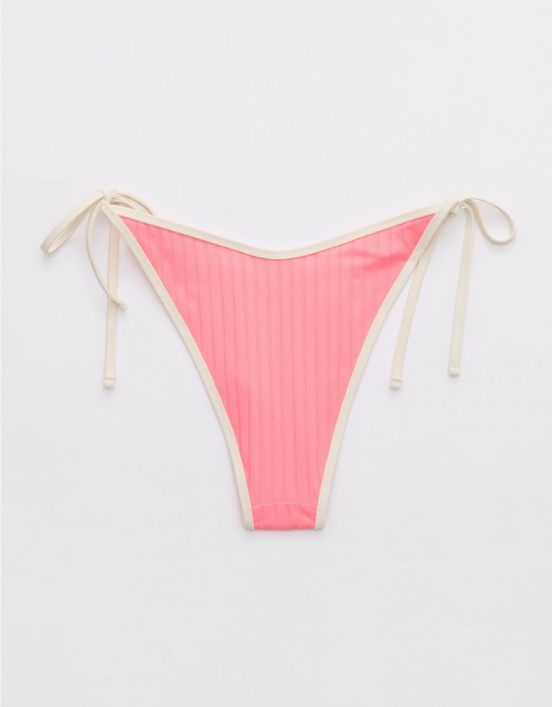 Aerie Wide Rib Low Rise Tie Cheekiest Bikini Bottom Coral / Orange | CBJ-524386