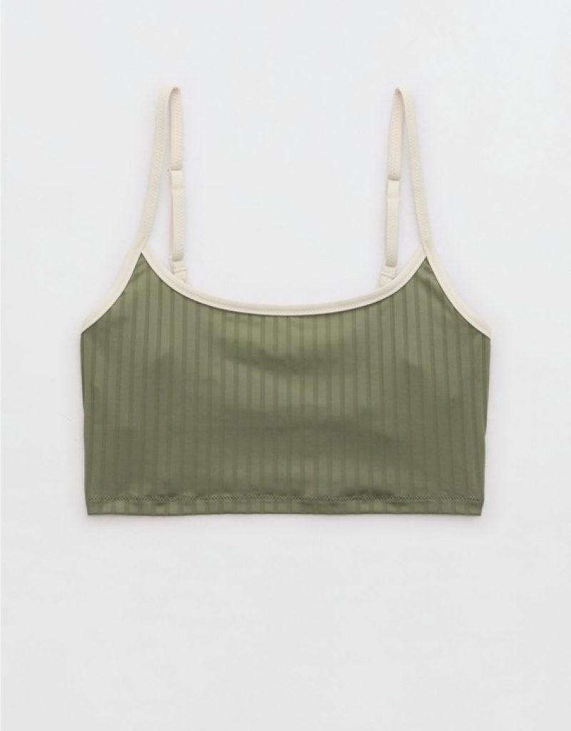 Aerie Wide Rib Scoop Longline Bikini Top Olive | CTY-031876