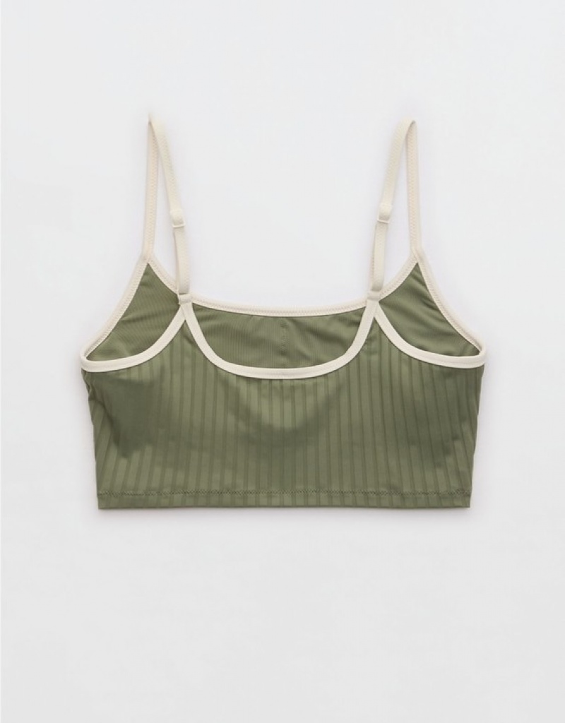 Aerie Wide Rib Scoop Longline Bikini Top Olive | CTY-031876