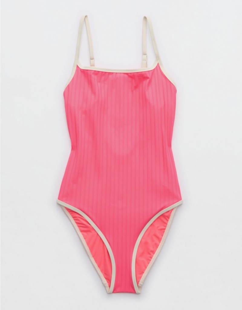 Aerie Wide Rib Scoop One Piece Swimsuits Coral / Orange | FEV-104326