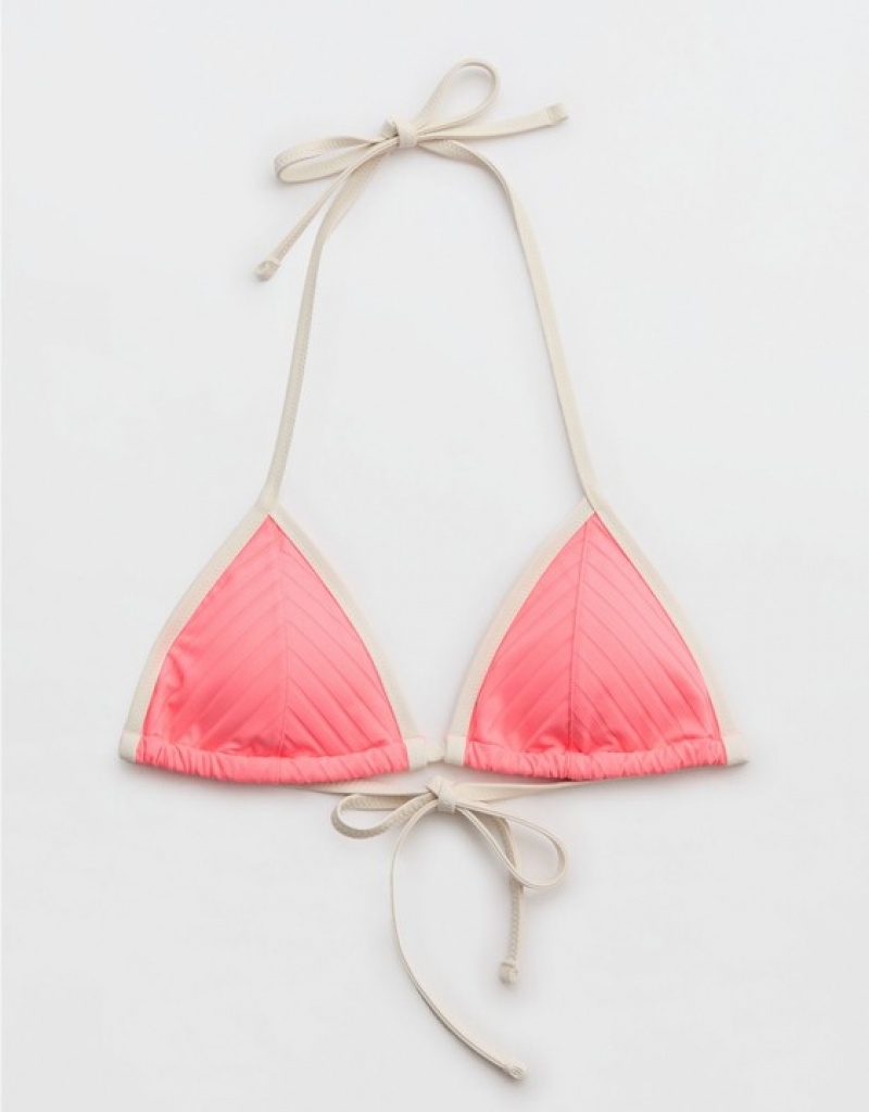 Aerie Wide Rib String Triangle Bikini Top Coral / Orange | CLS-065319