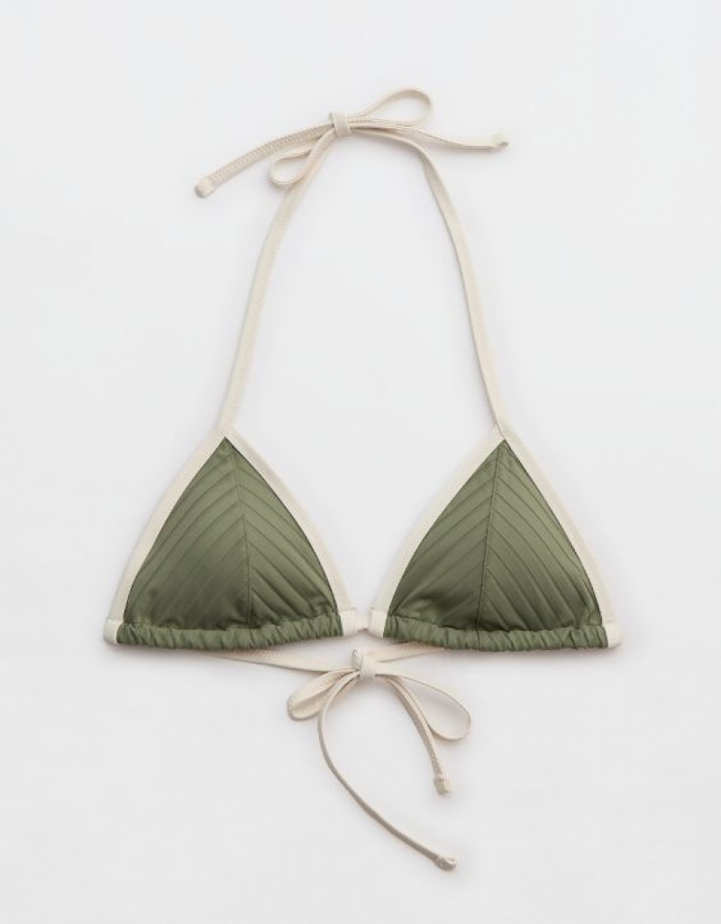 Aerie Wide Rib String Triangle Bikini Top Olive | PWY-341079