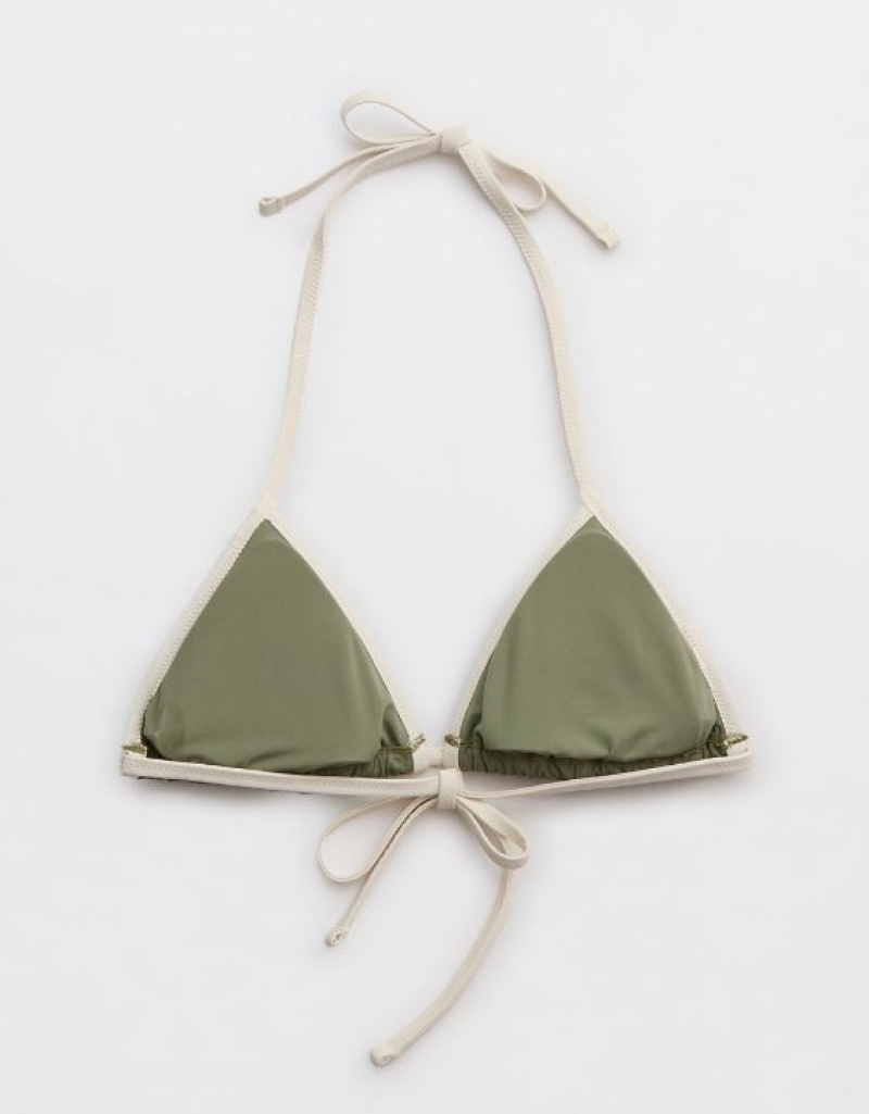 Aerie Wide Rib String Triangle Bikini Top Olive | PWY-341079