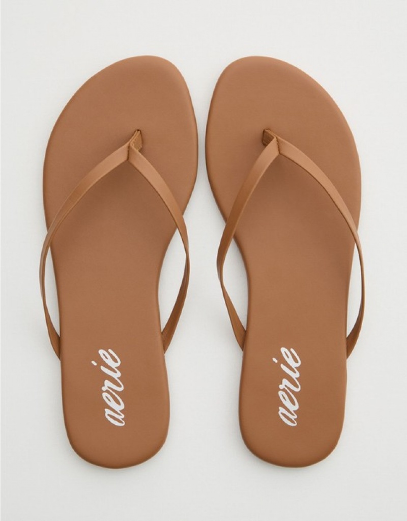 Aerie Woven Platform Flip Flops Brown | IMV-641328