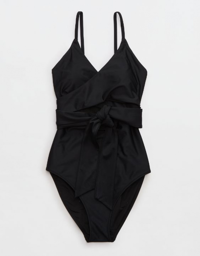 Aerie Wrap One Piece Swimsuits Black | GNU-095318