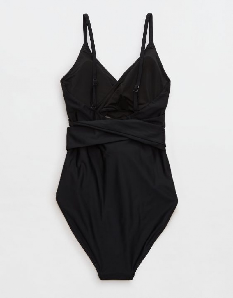 Aerie Wrap One Piece Swimsuits Black | GNU-095318